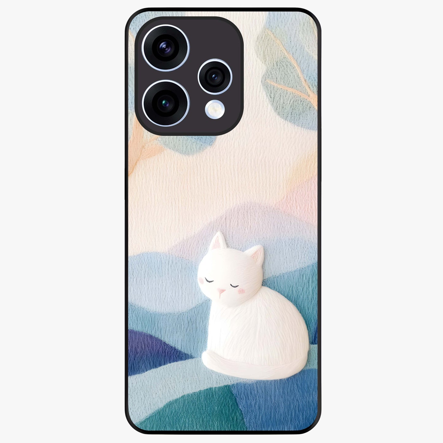 Cotton Dream Cat Glass Case showing flat back view with soft dreamy cat artwork and glossy glass finish.