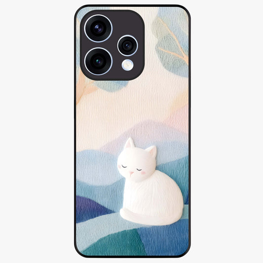 Cotton Dream Cat Glass Case showing flat back view with soft dreamy cat artwork and glossy glass finish.
