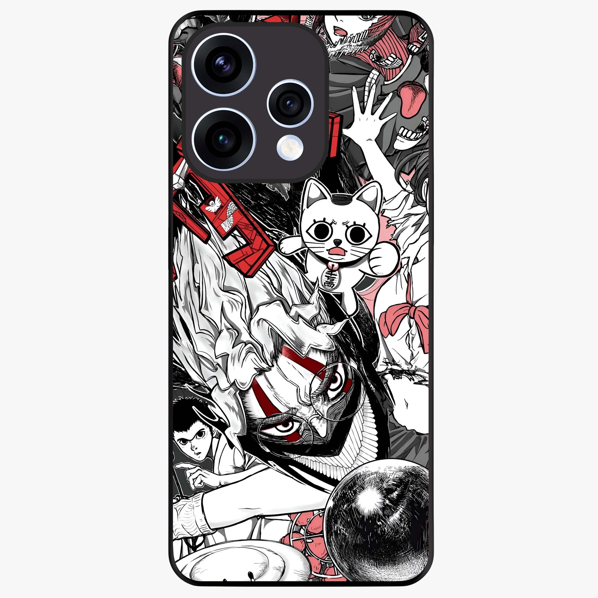 Crimson Chaos Panel Glass Case showing flat back view with bold crimson abstract artwork and glossy glass finish.