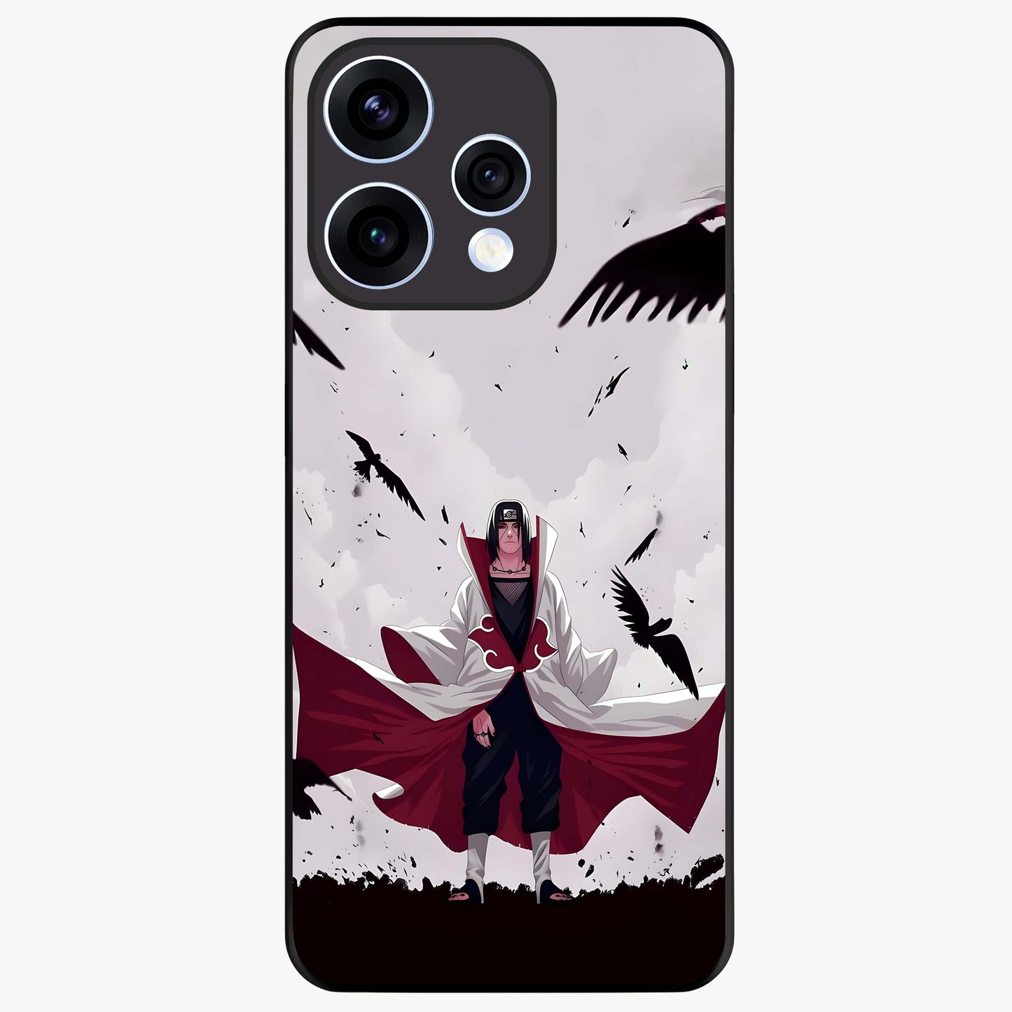 Crimson Crow Ascension Glass Case showing flat back view with mystical crow artwork and glossy glass finish.
