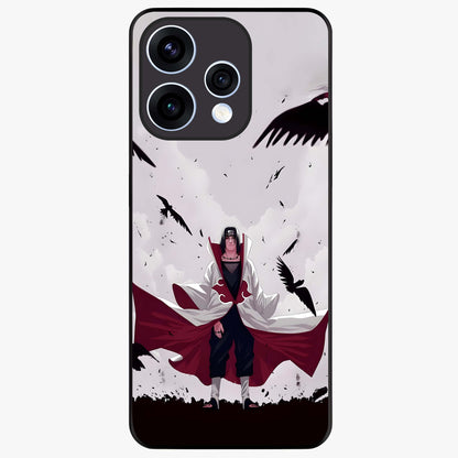 Crimson Crow Ascension Glass Case showing flat back view with mystical crow artwork and glossy glass finish.