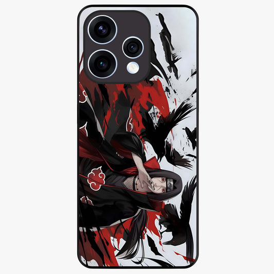 Crimson Crow Illusion Glass Case showing flat back view with artistic crow illusion artwork and glossy glass finish.