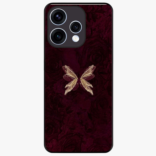 Crimson Fade Butterfly Glass Case showing flat back view with fading butterfly artwork and glossy glass finish.