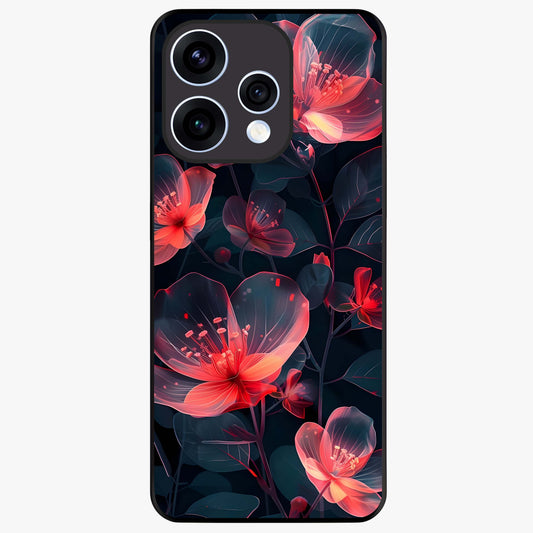 Dark Shade of Flower Glass Case showing flat back view with elegant dark floral artwork and glossy glass finish.