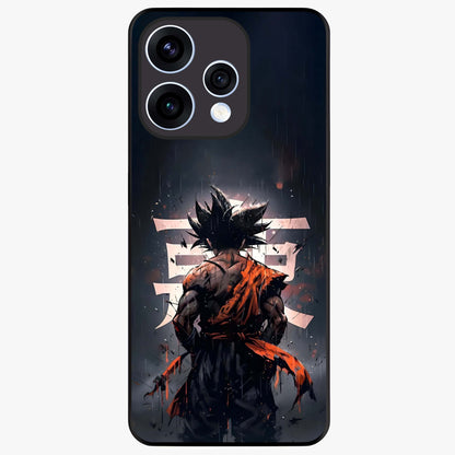 Dark Warrior In Rain Glass Case showing flat back view with warrior artwork in rainy atmosphere and glossy glass finish.