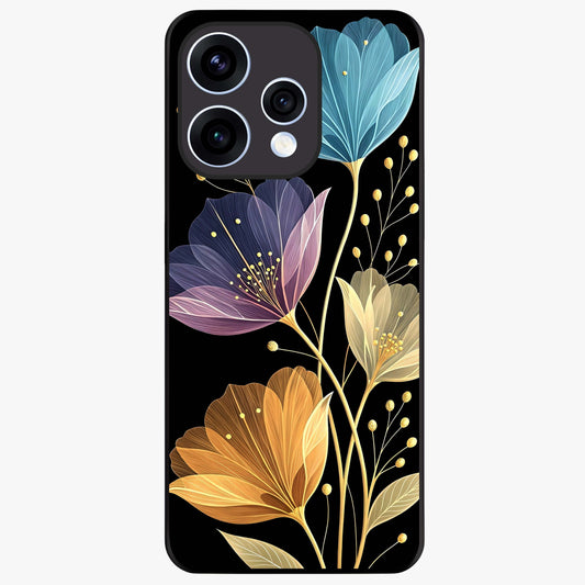 Delicate Multicolor Flowers Glass Case showing flat back view with vibrant floral artwork and glossy glass finish.