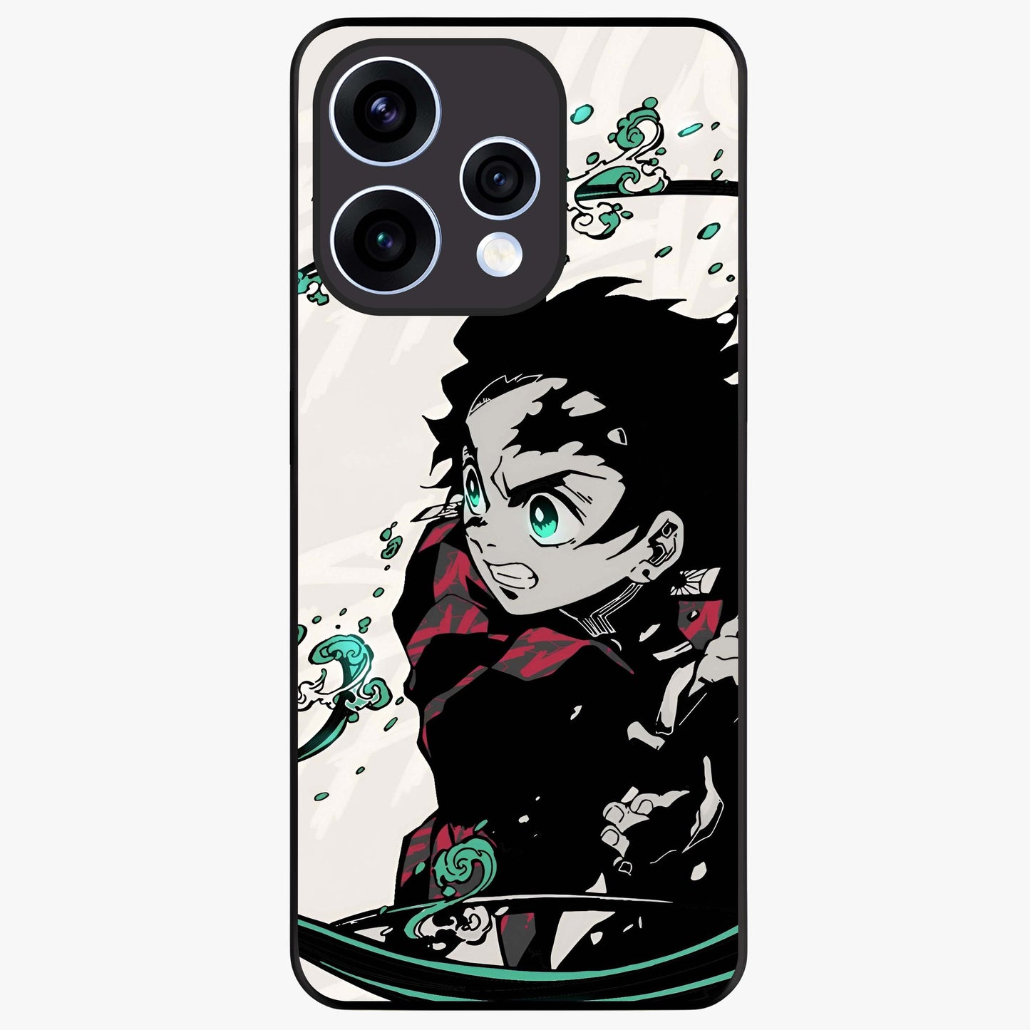 Demon Slayer Glass Case showing flat back view with bold anime inspired artwork and glossy glass finish.