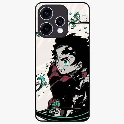Demon Slayer Glass Case showing flat back view with bold anime inspired artwork and glossy glass finish.