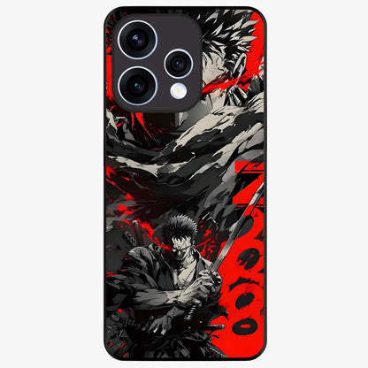 Demon Sword Resolve Glass Case showing flat back view with fierce sword warrior artwork and glossy glass finish.