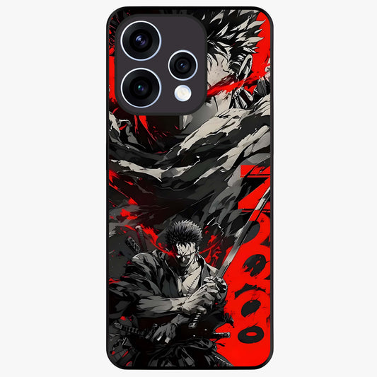 Demon Sword Resolve Glass Case showing flat back view with fierce sword warrior artwork and glossy glass finish.