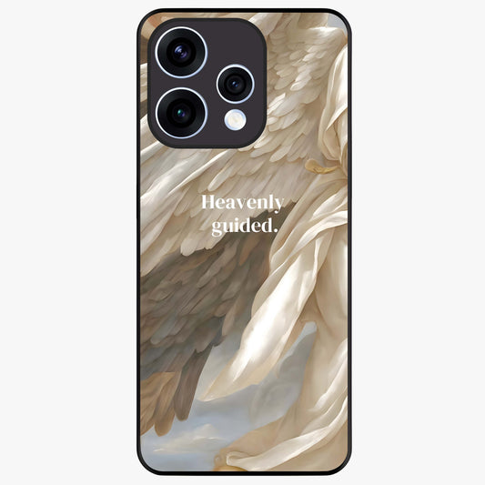 Divine Winged Grace Glass Case showing flat back view with elegant wing inspired artwork and glossy glass finish.