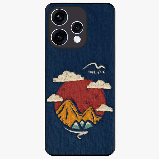 Dream Beyond Mountains Glass Case showing flat back view with scenic mountain landscape artwork and glossy glass finish.
