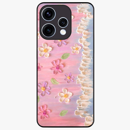Dreamy Painted Garden Glass Case showing flat back view with artistic painted floral garden artwork and glossy glass finish.