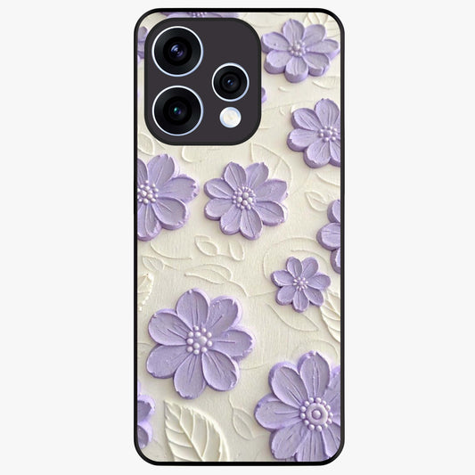 Floral Wall Art With Purple Flowers Glass Case showing flat back view with purple flower artwork and glossy glass finish.