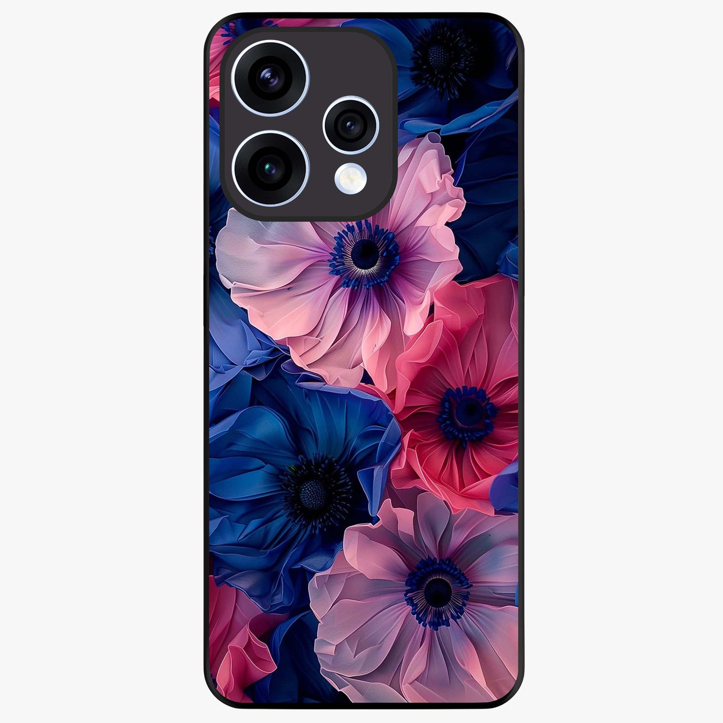 Flower Paper Art Pattern Glass Case showing flat back view with paper cut style floral artwork and glossy glass finish.
