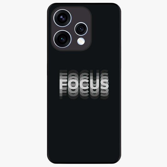 Focus Mode On Glass Case showing flat back view with bold motivational typography design and glossy glass finish.
