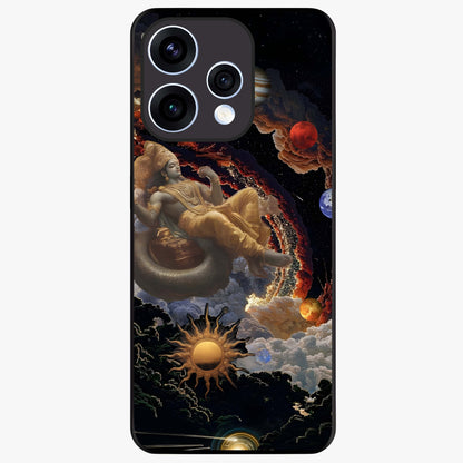 Galactic Divine God Glass Case showing flat back view with divine cosmic themed artwork and glossy glass finish.