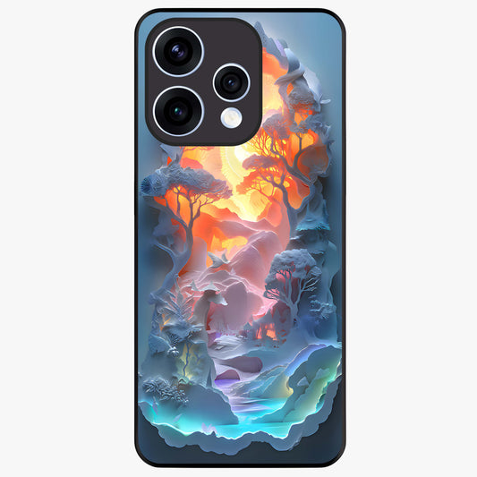 Glow Forest Portal Glass Case showing flat back view with glowing forest portal artwork and glossy glass finish.