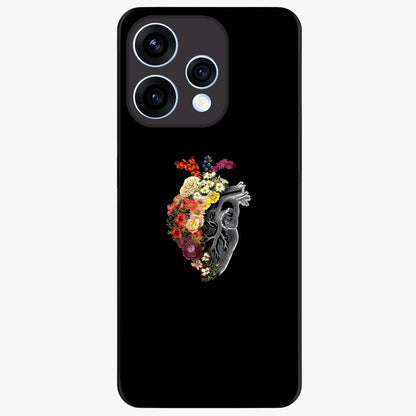 Heart With Flowers Glass Case showing flat back view with heart shaped floral artwork and glossy glass finish.