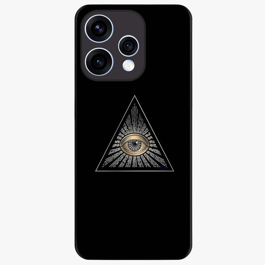 Illuminati Evil Glass Case showing flat back view with mysterious illuminati symbol artwork and glossy glass finish.