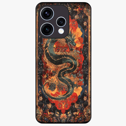 Inferno Dragon Soul Glass Case showing flat back view with fiery dragon artwork and glossy glass finish.