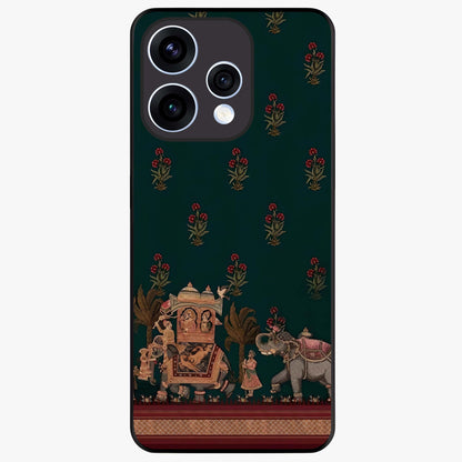 Macmerise Glass Case showing flat back view with stylish modern artwork and glossy glass finish.