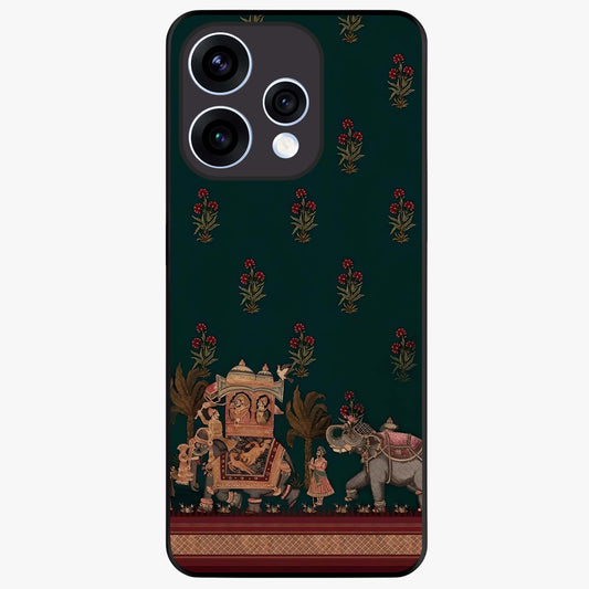 Macmerise Glass Case showing flat back view with stylish modern artwork and glossy glass finish.