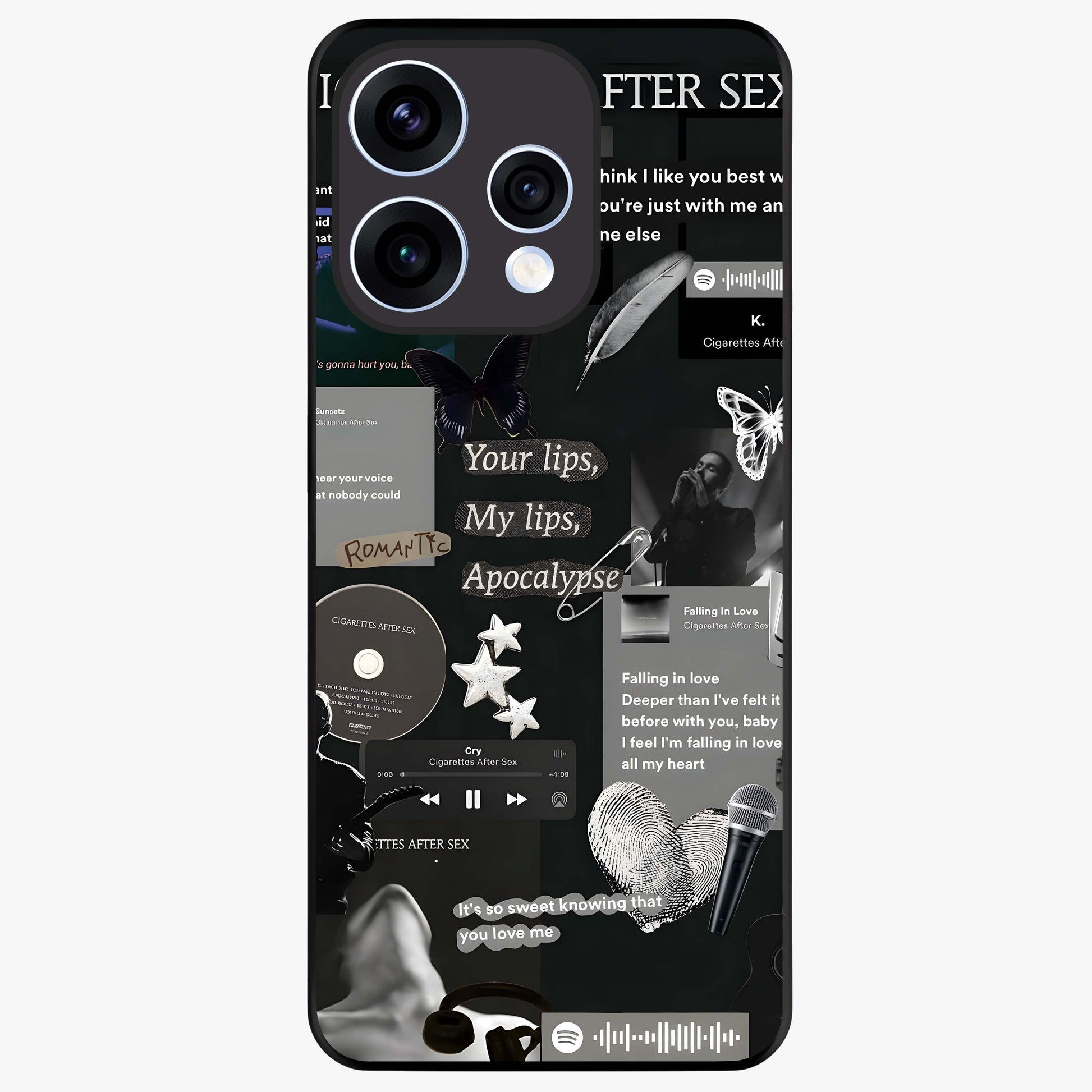 Midnight Love Echo Glass Case showing flat back view with romantic midnight themed artwork and glossy glass finish.
