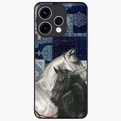 Midnight Stallion Blues Glass Case showing flat back view with majestic horse artwork and glossy glass finish.