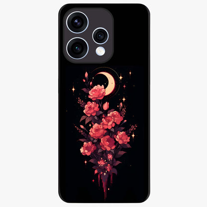Moonlit Floral Elegance Glass Case showing flat back view with elegant floral artwork under moonlit tones and glossy glass finish.