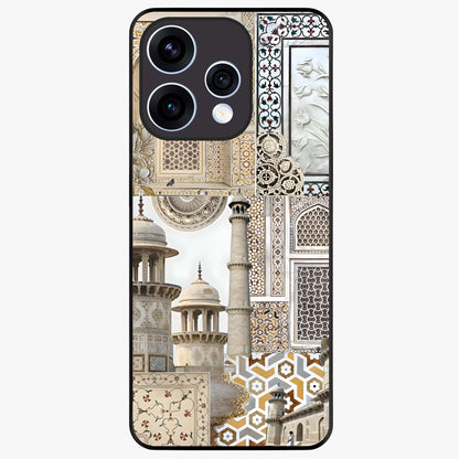Mughal Marble Legacy Glass Case showing flat back view with intricate Mughal inspired marble pattern and glossy glass finish.