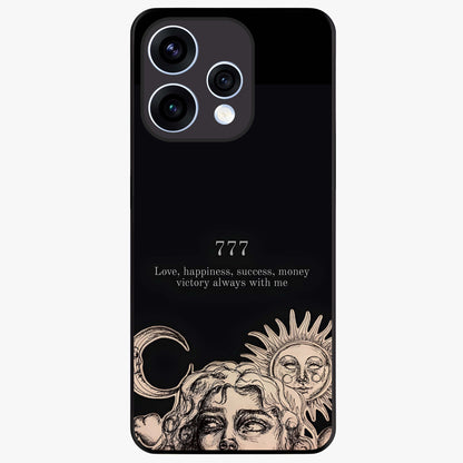 Mystic Victory Aura Glass Case showing flat back view with victory symbol artwork and glossy glass finish.