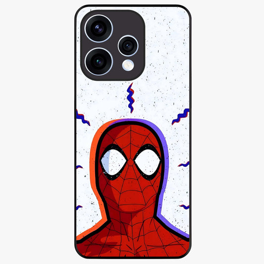 Omg Spiderman Glass Case showing flat back view with bold superhero inspired artwork and glossy glass finish.