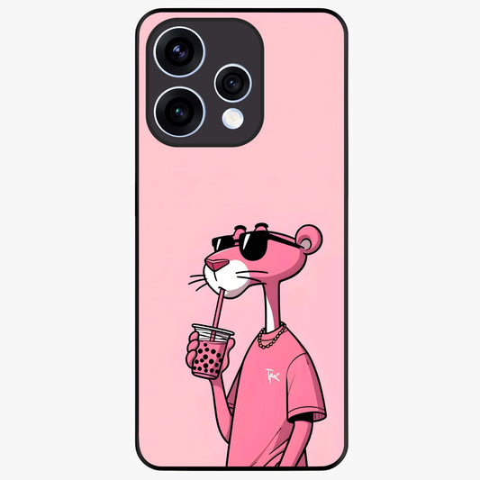 Pink Panther Glass Case showing flat back view with iconic pink panther artwork and glossy glass finish.