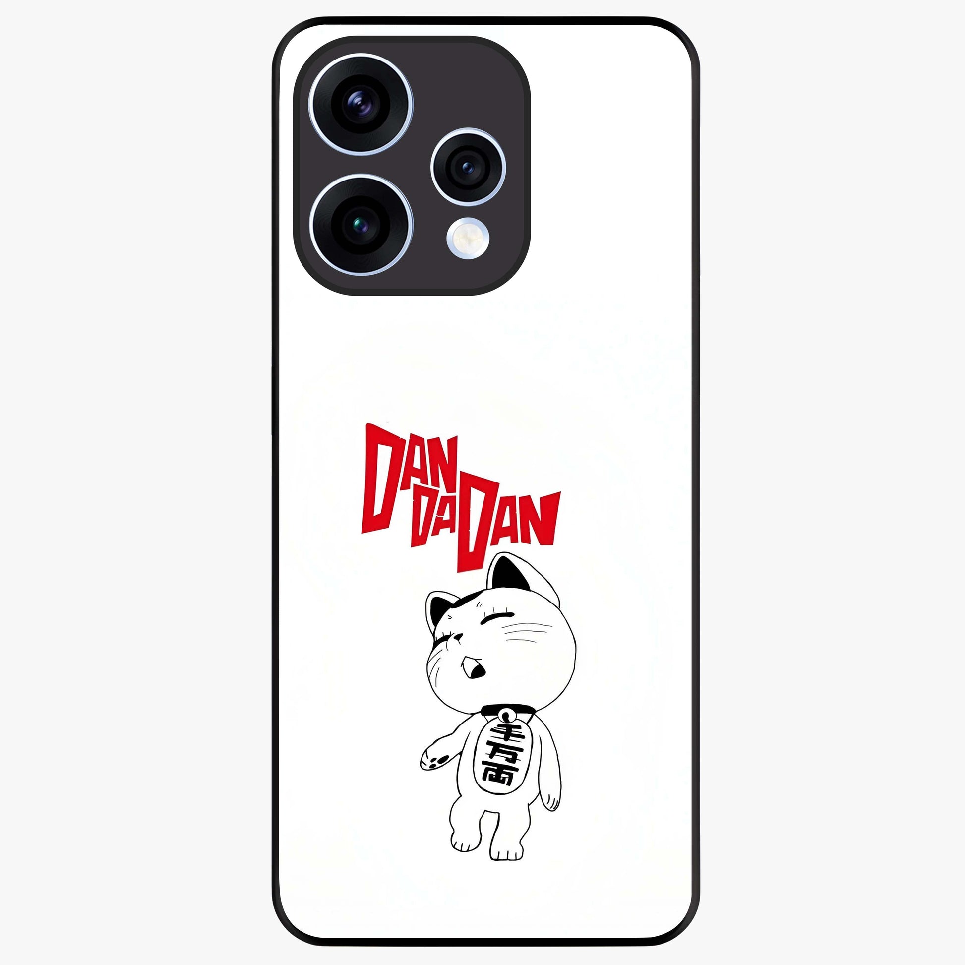 Playful Spirit Charm Glass Case showing flat back view with cheerful charm themed artwork and glossy glass finish.