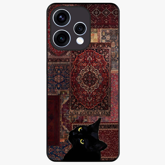 Regal Magic Cat Apple Glass Case showing flat back view with magical cat artwork holding apple and glossy glass finish.