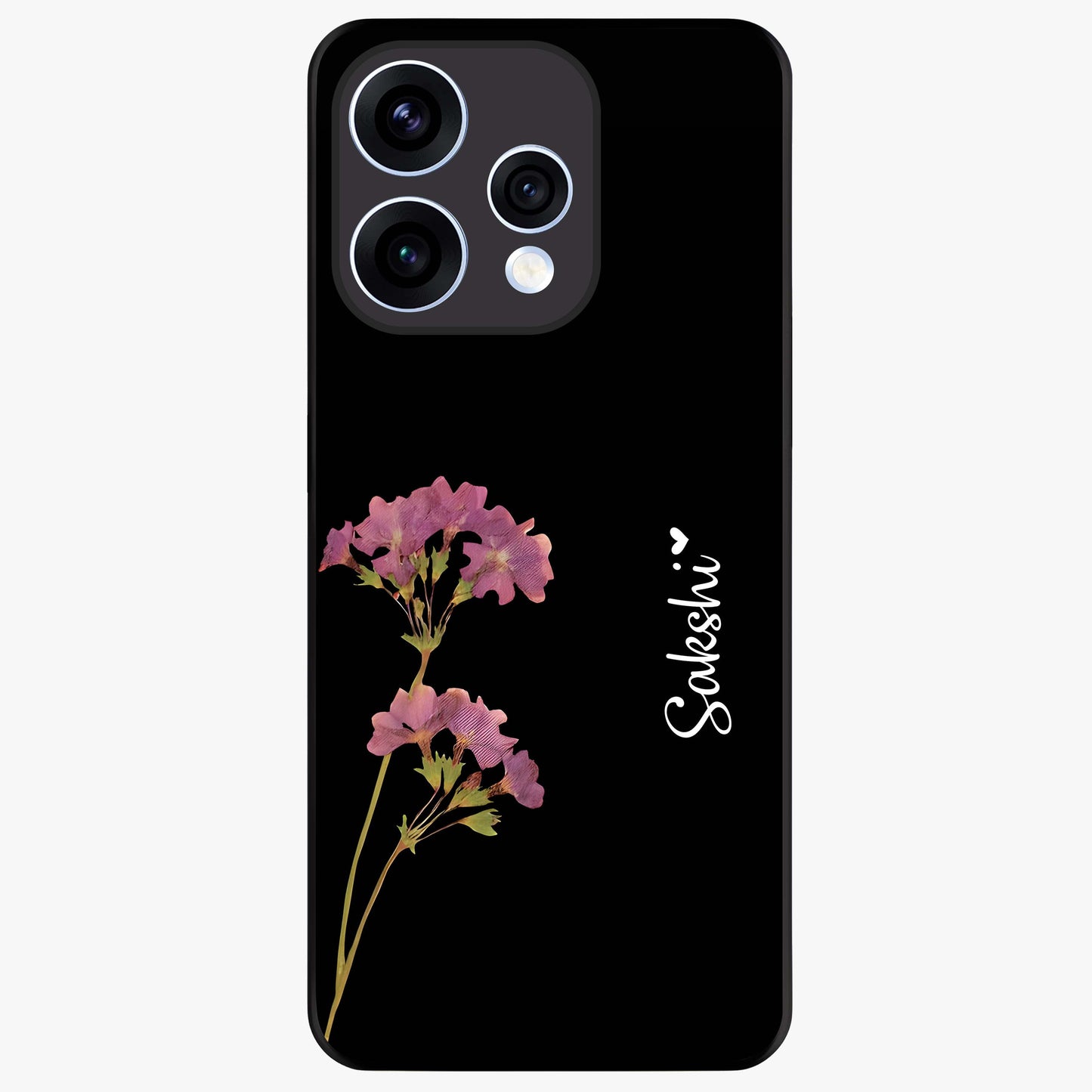 Riching Lavender Flower Custom Name Glass Case showing flat back view with lavender floral artwork and personalized name design.