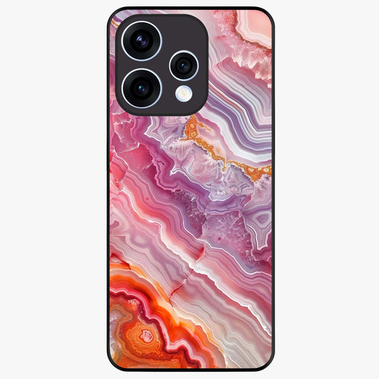 Rose Quartz Marble Glass Case showing flat back view with pink marble quartz texture artwork and glossy glass finish.