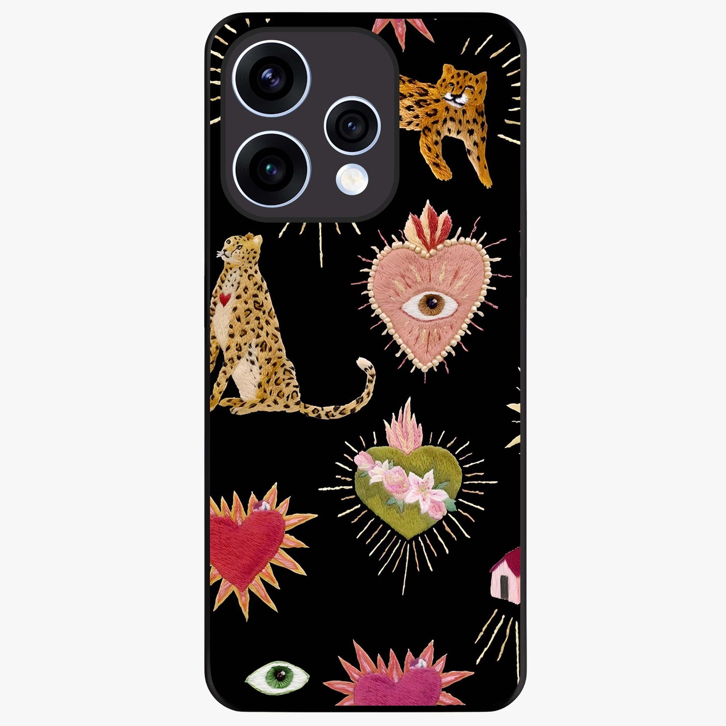 Sacred Jungle Heart Glass Case showing flat back view with jungle inspired heart artwork and glossy glass finish.