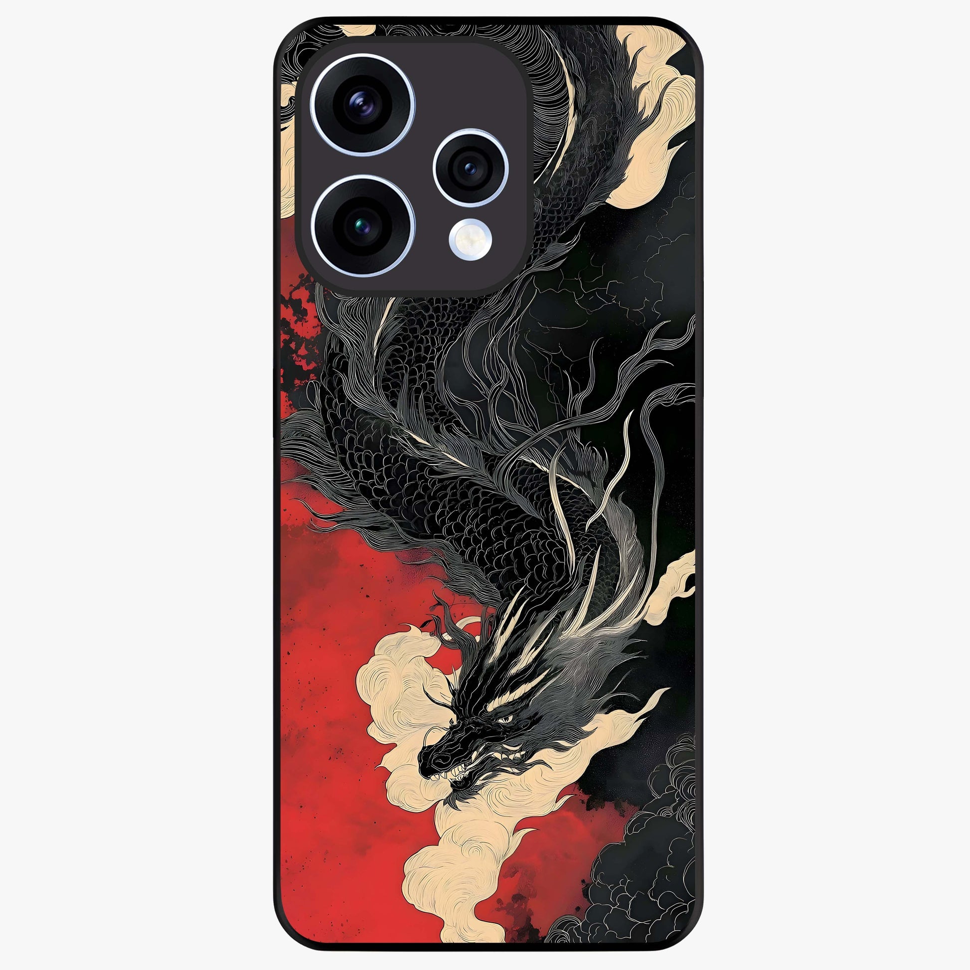 Shadow Dragon Fury Glass Case showing flat back view with fierce dragon artwork and glossy glass finish.