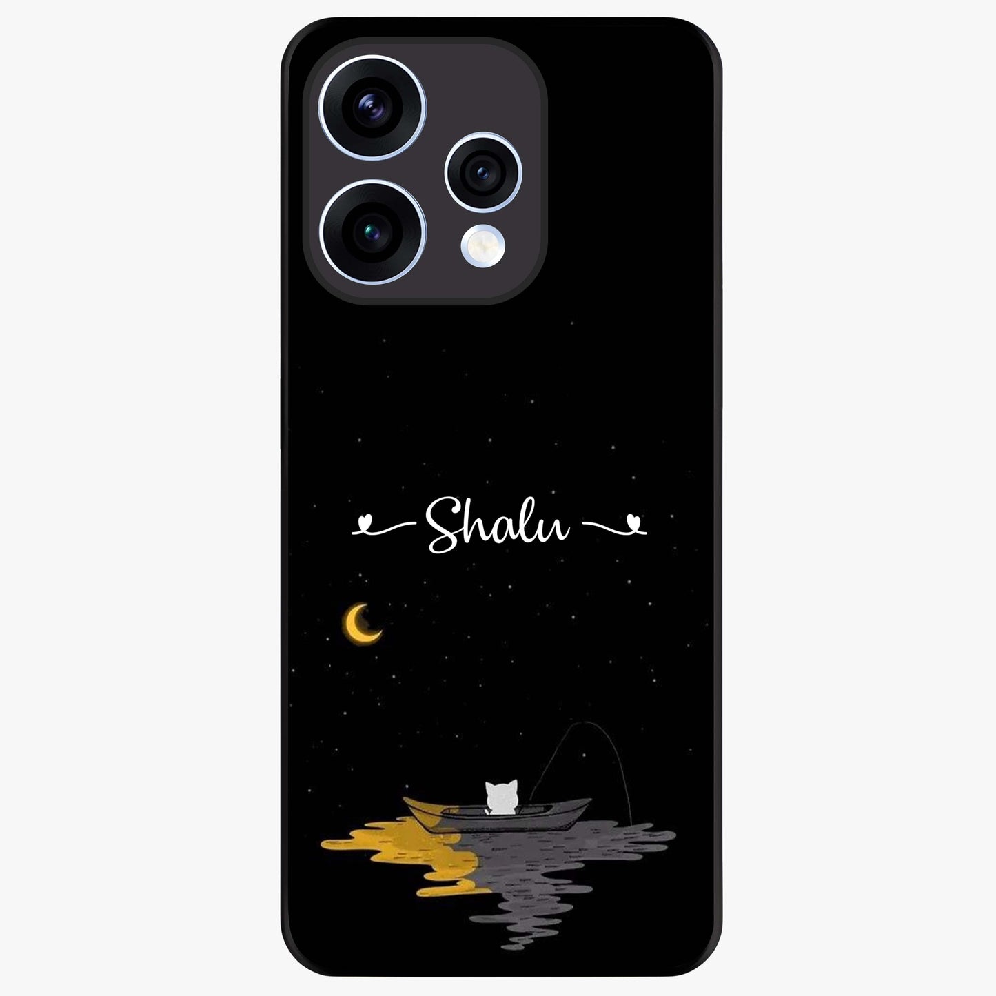 Silent Night Row Glass Case showing flat back view with calm night themed artwork and glossy glass finish.