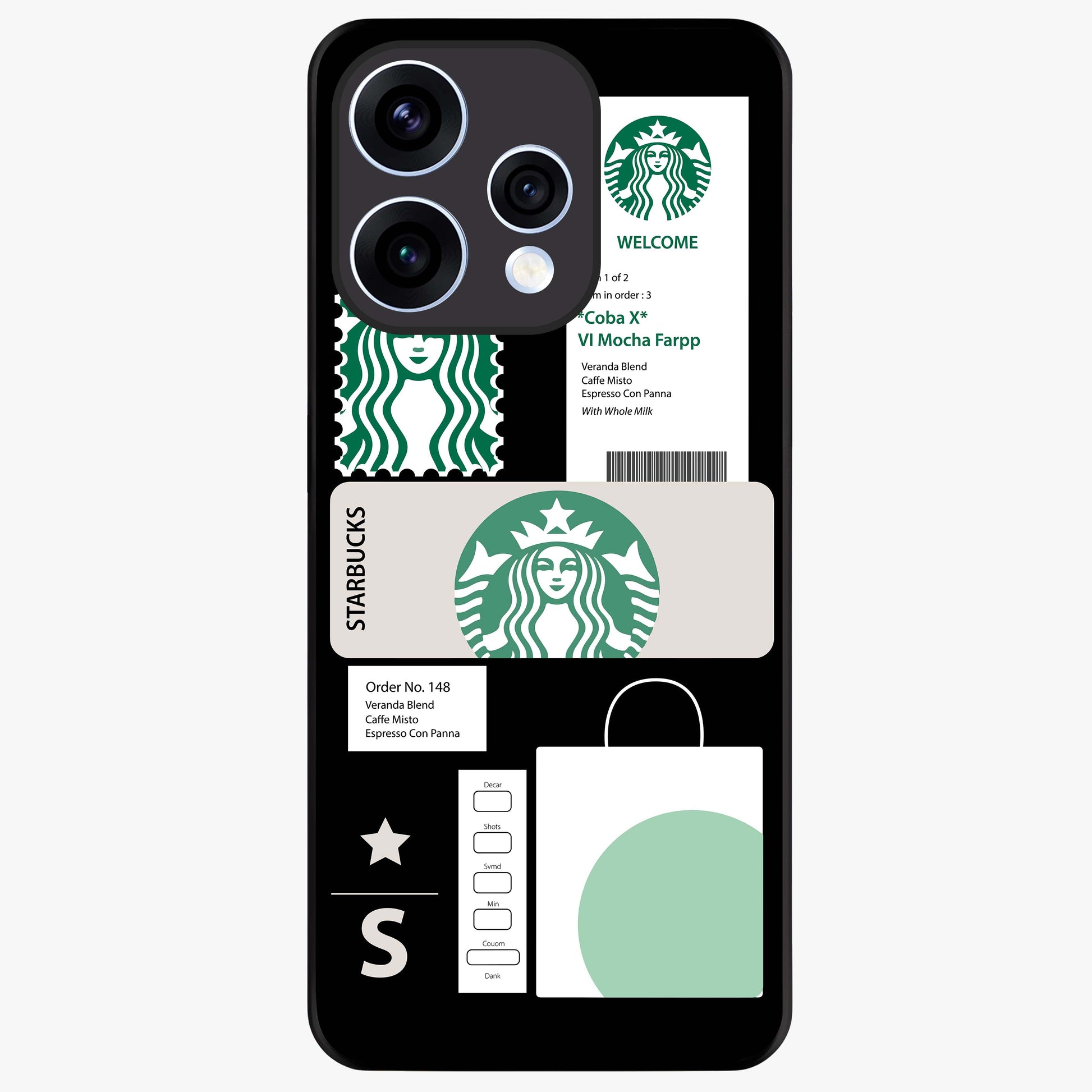 Starbucks Mocha Glass Case showing flat back view with coffee inspired artwork and glossy glass finish.