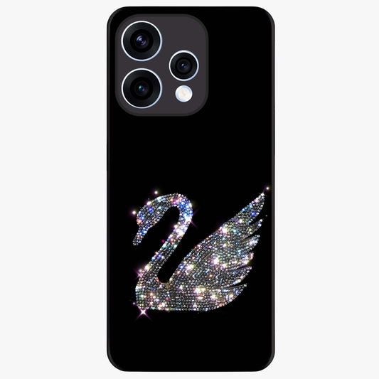 Starlit Swan Grace Glass Case showing flat back view with graceful swan artwork under starry sky and glossy glass finish.