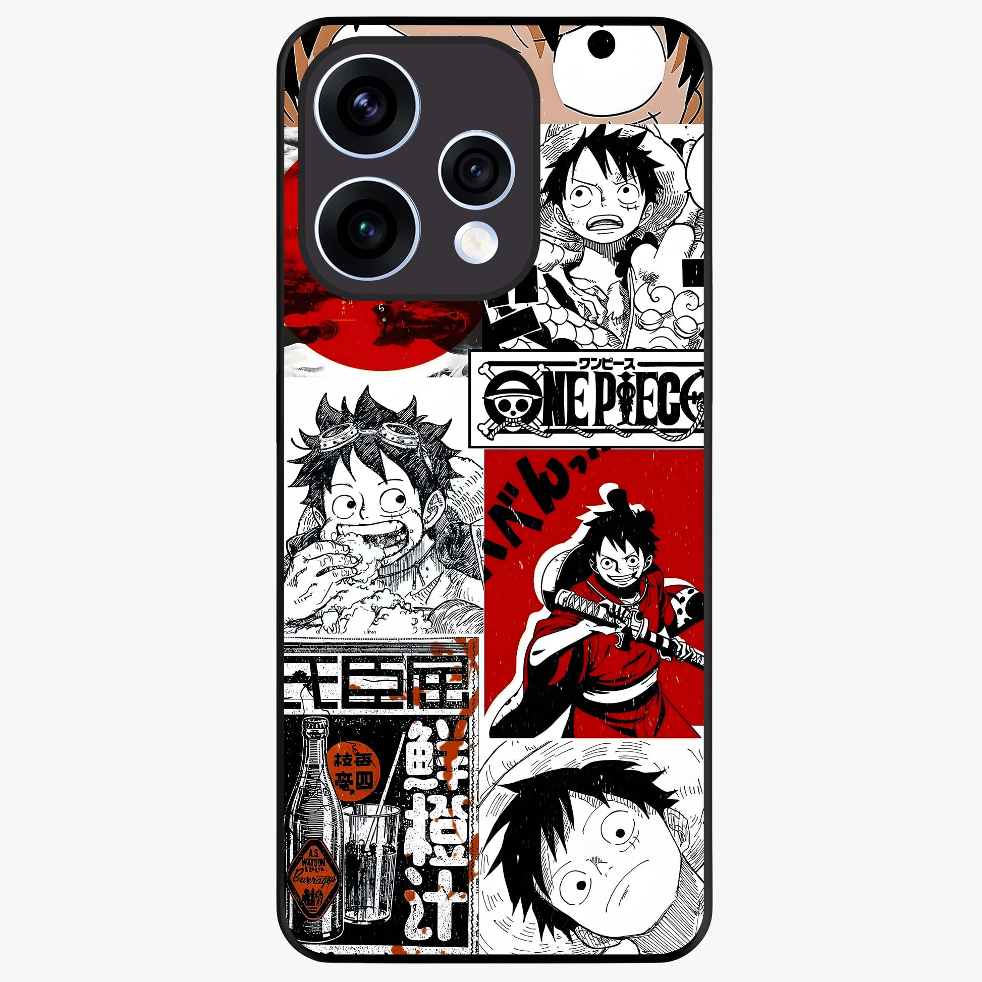 Strawhat Chaos Panels Glass Case showing flat back view with anime inspired chaos panel artwork and glossy glass finish.