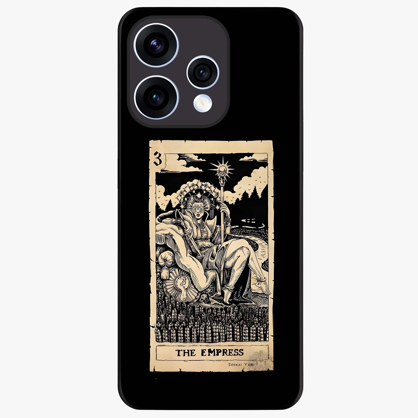 The Empress Glass Case showing flat back view with regal feminine artwork and glossy glass finish.