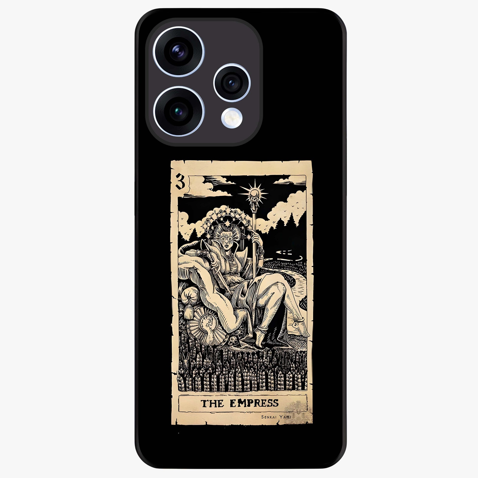 The Empress Glass Case showing flat back view with regal feminine artwork and glossy glass finish.