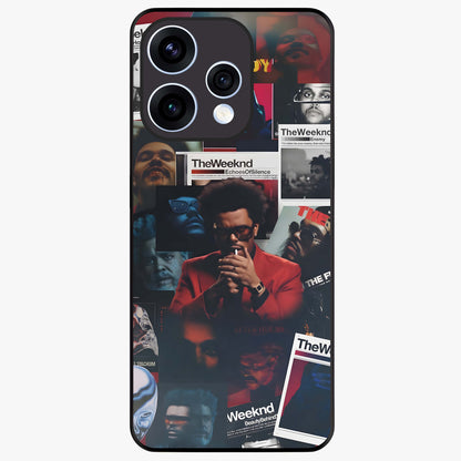 The Weeknd Glass Case showing flat back view with music inspired artistic portrait artwork and glossy glass finish.