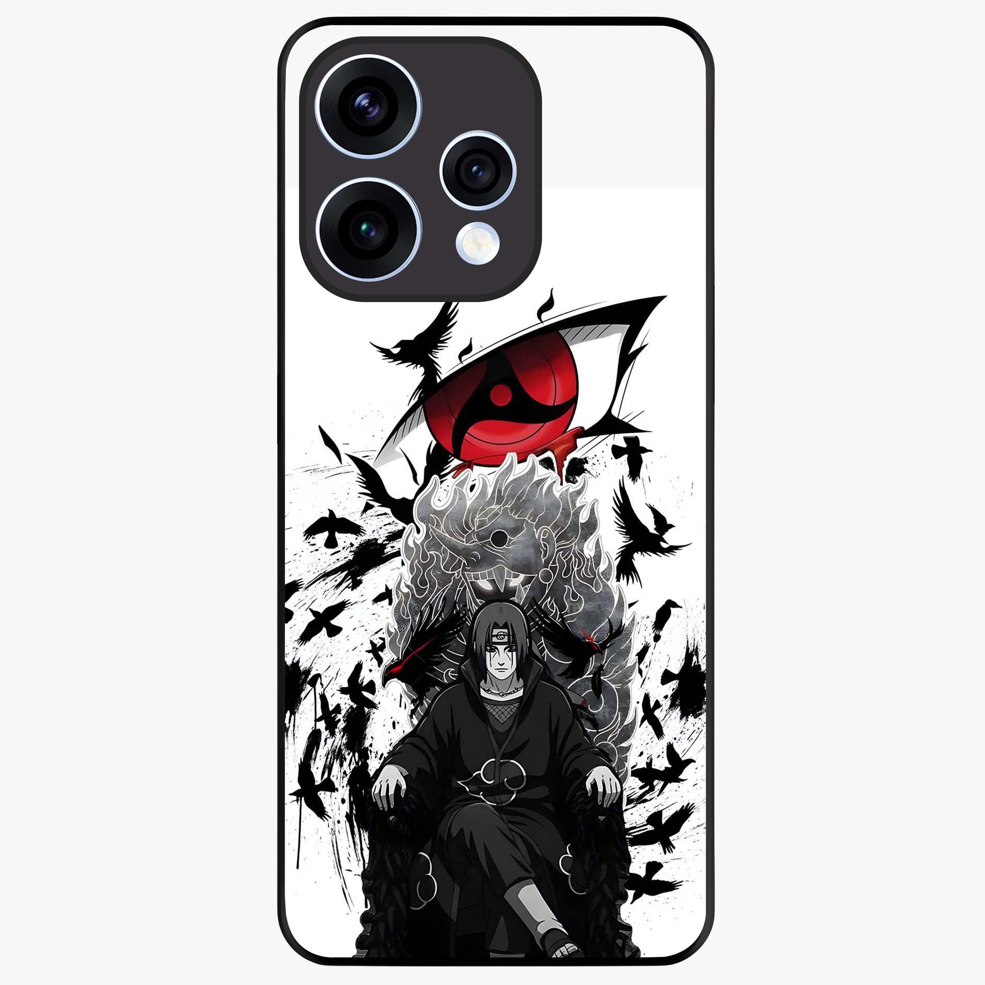 Uchiha Shadow Throne Glass Case showing flat back view with cosmic underwater themed artwork and glossy glass finish.