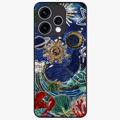 Universe Underwater Spark Glass Case showing flat back view with cosmic underwater themed artwork and glossy glass finish.