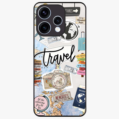 Wanderlust Journal Glass Case showing flat back view with travel inspired artwork and glossy glass finish.
